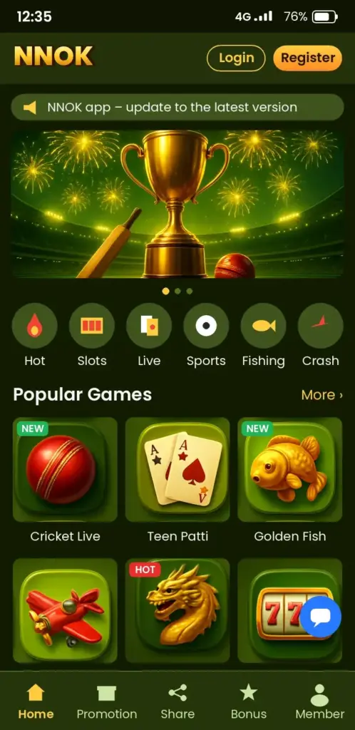 NNOK NNOK – game lobby with slots, live tables and sports