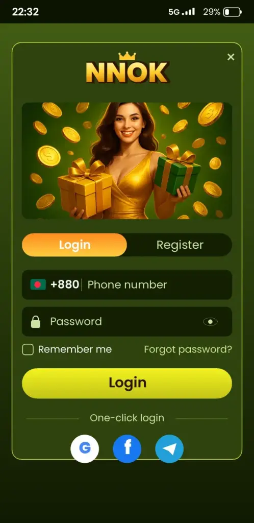 NNOK Register – registration form with phone number, password and OTP